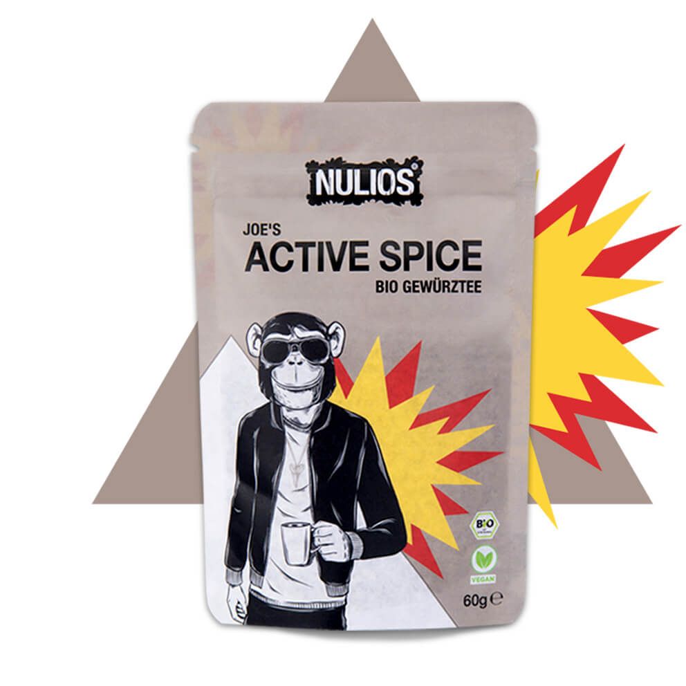 Joe's Active Spice Verpackung vor Dreiecksgrafik